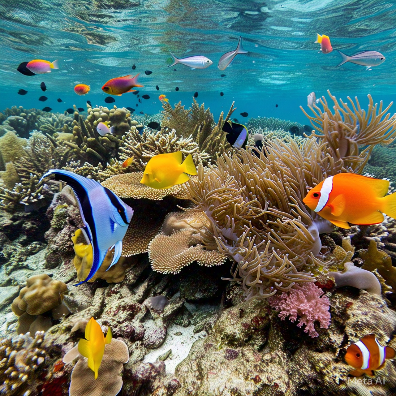 Coral reef with diverse fish species