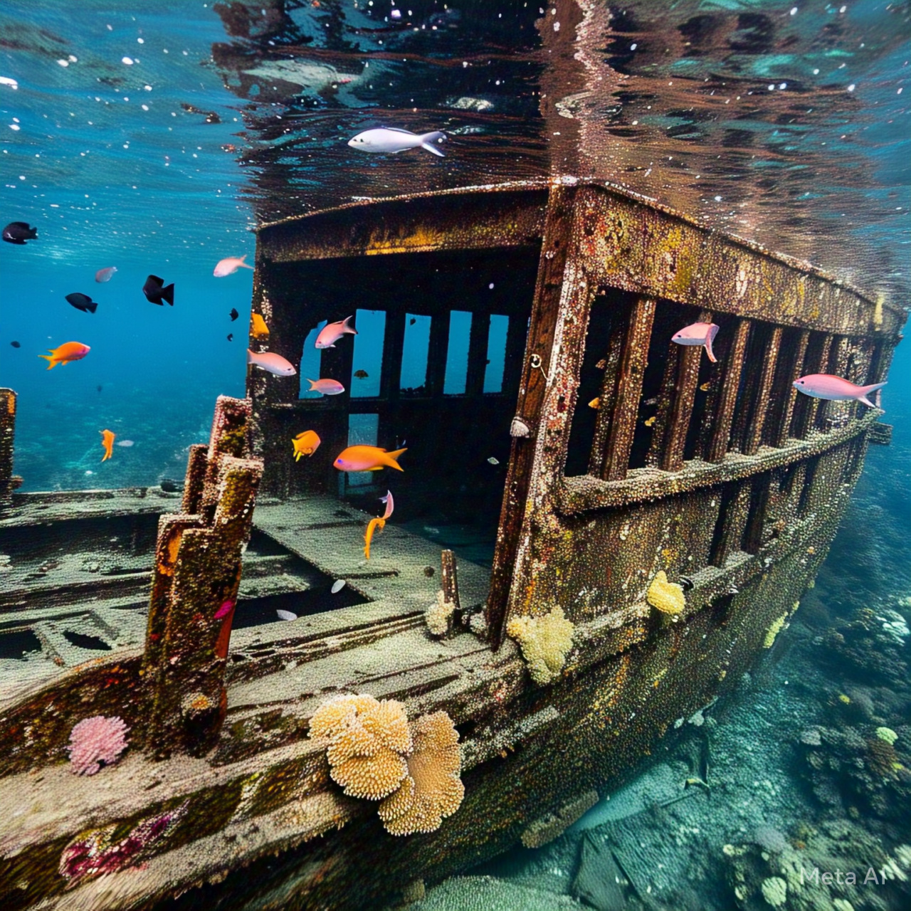 Historic shipwreck with marine growth